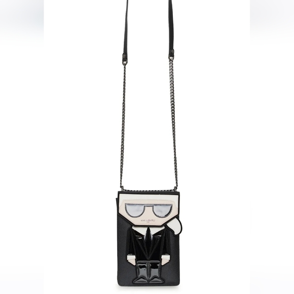 New KARL Lagerfeld Ikons Karl Crossbody Black/White Leather Bag - Picture 5 of 6